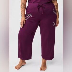 Purple Pajama Pants with Star Embroidery